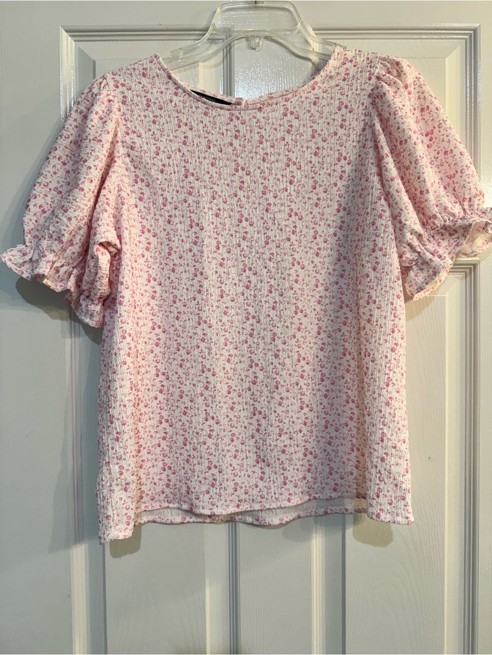 Women's Pink Floral Puff-Sleeve Blouse